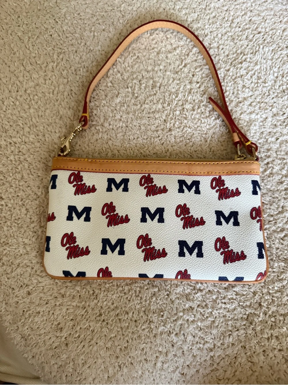 Dooney & Bourke White Wristlet with Red Ole Miss Script & Navy M Logos